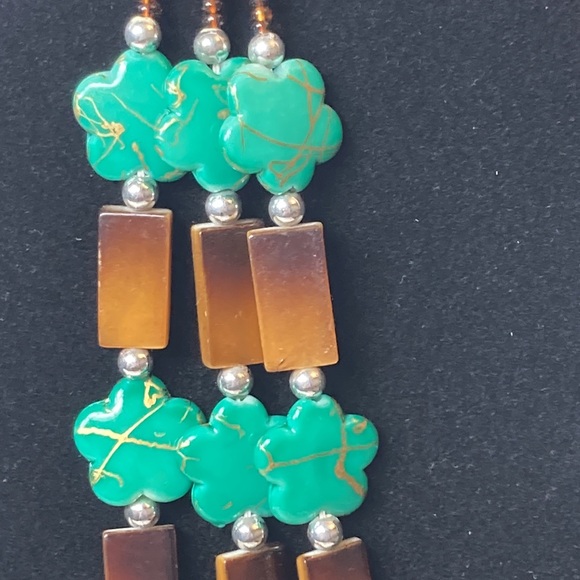 Green Brown Gold Flower Bead Necklace 18" 3" Extender - Picture 5 of 13